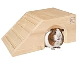 Resch Nr01 Meerschweinchenhaus naturbelassenes Massivholz aus Fichte/mit großem Eingang und Treppe...
