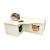 BNOSDM 3-Kammer Hamster Holz Haus Versteck Holz Multi-Room Hamster Abnehmbarer Käfig Zubehör...