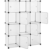 SONGMICS Regalsystem mit 12 Fächern, Schuhregal aus Kunststoff, mit Türen, Kleiderschrank,...