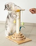 PetJunkee ® Kratzstamm für Katzen - Interaktives Katzenspielzeug mit 40cm-hoher Kratzsäule, Feder...