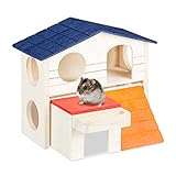Relaxdays Hamsterhaus Holz, 2 Etagen, für Zwerghamster & Mäuse, kleines Hamsterhäuschen, HBT: 15...