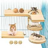 4 teiliges Hamster Zubehör Set, Kleintier Plattform Naturholz Hamster Spielzeug für den Käfig...