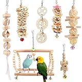 BYZESTY Vogelspielzeug, 7er Set Vögel Holzleiter Spielzeug mit Landeplatz Vogelkäfig Zubehör für...