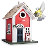 GARDIGO® Vogelhaus - Landhaus aus Holz I Dekorativer Nistkasten in Rot I Vogelhaus zum Aufhängen I...
