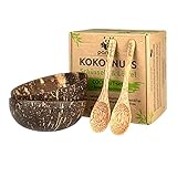 pandoo Kokosnuss Schalen 2er Set mit Kokos Löffel | 100% Naturprodukt | Plastikfreie Alternative -...